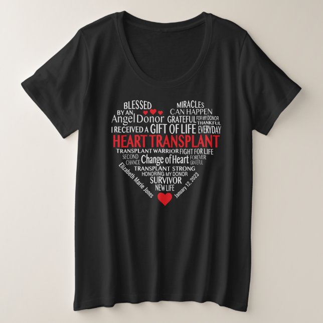Custom Heart Transplantation Donition Plus Siz Große Größe T-Shirt (Design vorne)