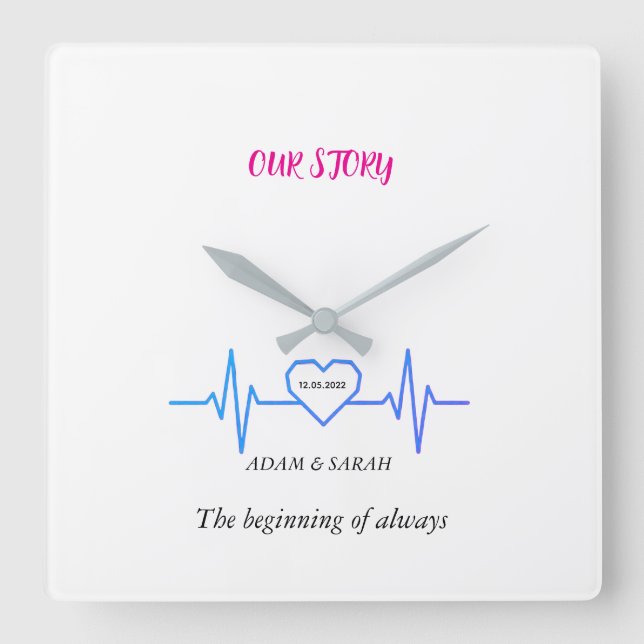 Custom Heartbeat Wall Clock - Personalized Anniver Quadratische Wanduhr (Vorderseite)