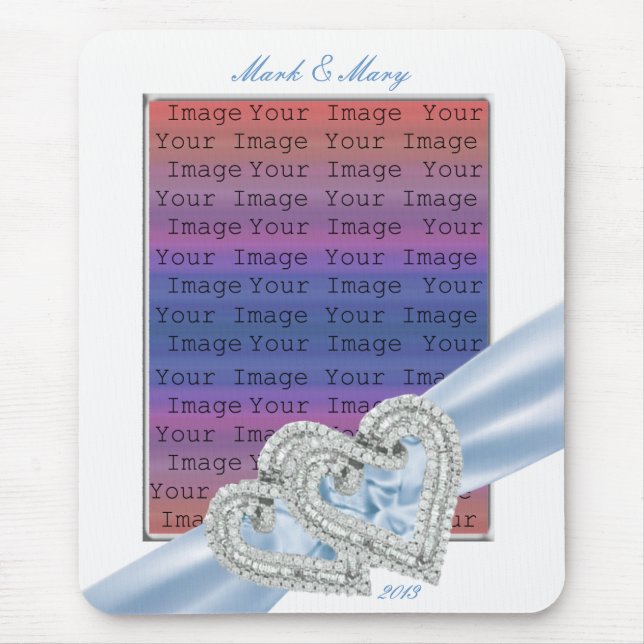 Custom Hearts Ice Blue Ribbon Mouse Pad Mousepad (Vorne)