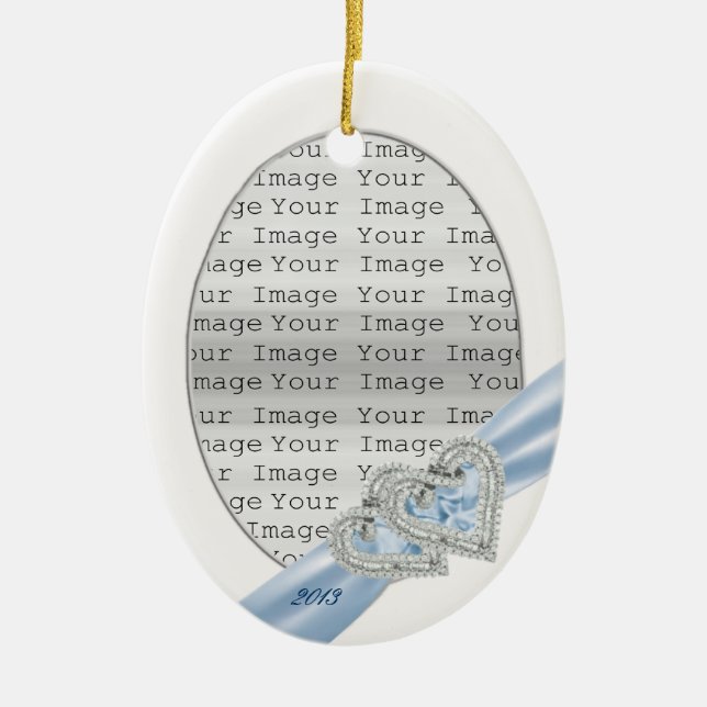 Custom Hearts Ice Blue Ribbon Ornament (Vorne)