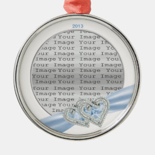Custom Hearts Ice Blue Ribbon Ornament