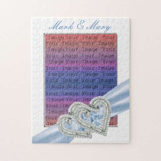 Custom Hearts Ice Blue Ribbon Puzzle (Vertikal)