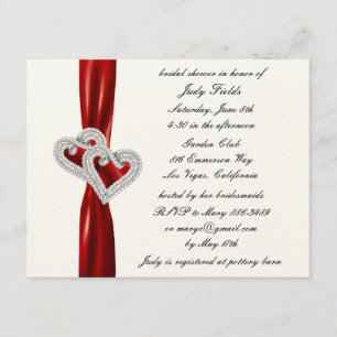 Custom Hearts Red Ribbon Bridal Dusche Einladung
