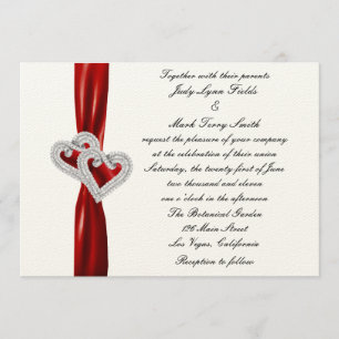 Custom Hearts Red Ribbon Wedding Einladung