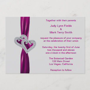 Custom Hearts Sangria Ribbon Wedding Einladung