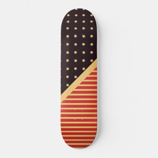 CUSTOM HEARTS & STRIPES RED BLACK GOLD PATTERN SKATEBOARD (Vorderseite)