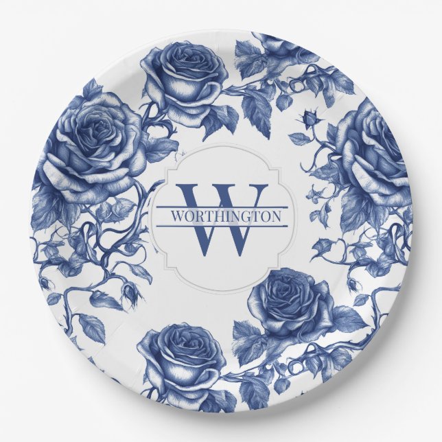 Custom Heirloom Rose Collection Blue Rose Pappteller (Vorderseite)