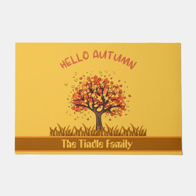 Custom "Hello Autumn" farbenfrohe Herbstlaub Doorm Fußmatte (Vorderseite)