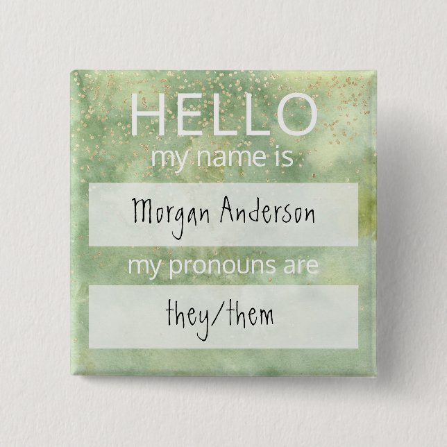 Custom HELLO Mein Name Pronouns ist Abzeichen Button (Vorderseite)
