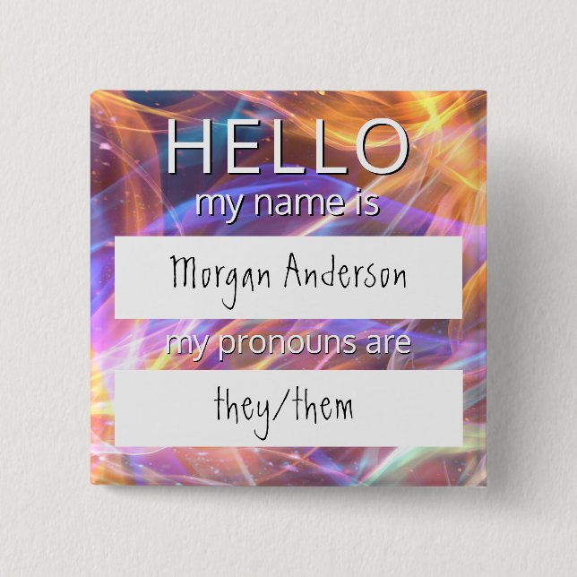 Custom HELLO Mein Name Pronouns ist Abzeichen Button (Vorderseite)