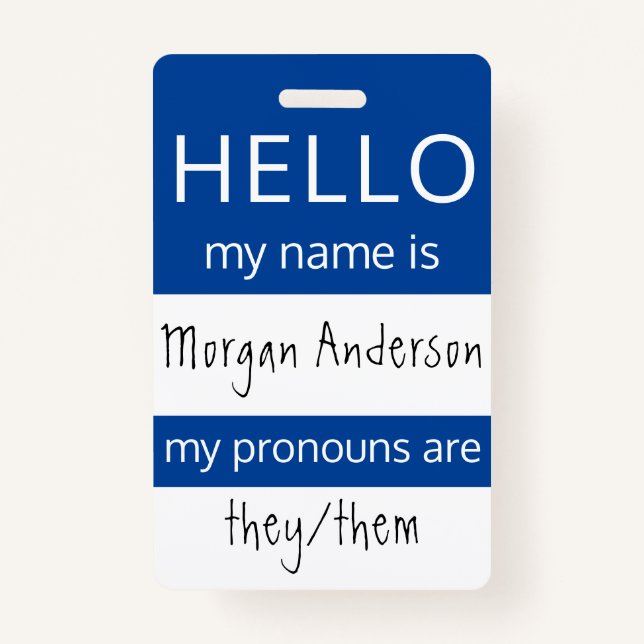 Custom HELLO Mein Name Pronouns ist ID-Abzeichen Ausweis (Vorderseite)