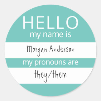 Custom HELLO Mein Name Pronouns ist Runder Aufkleber