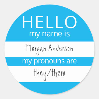 Custom HELLO Mein Name Pronouns ist Runder Aufkleber