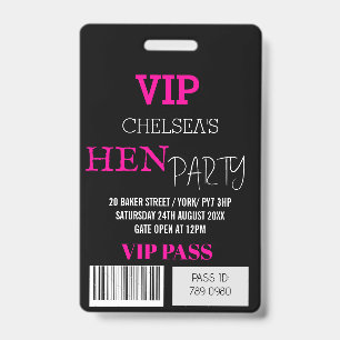 Custom Hen Party Festival Access Pass VIP Ausweis