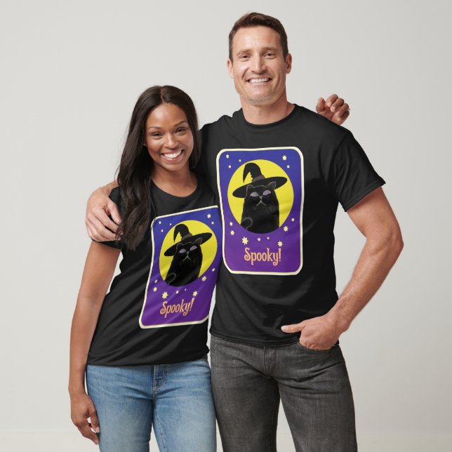 Custom Hexe Black Cat Halloween Art Design T-Shirt (Unisex)
