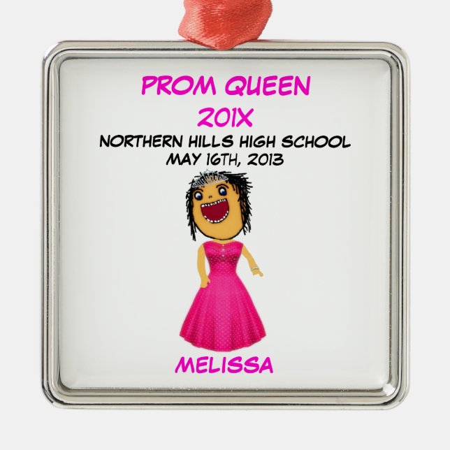 Custom High School Prom Queen Cartoon Silbernes Ornament (Vorne)
