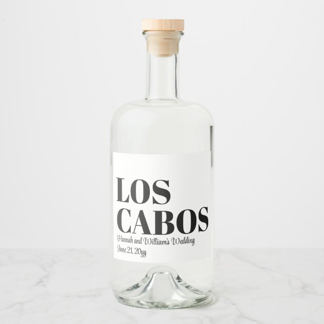 Custom Hochzeit in Urlaubsort Willkommen in Los Ca Alkoholflaschenetikett (Vorderseite)
