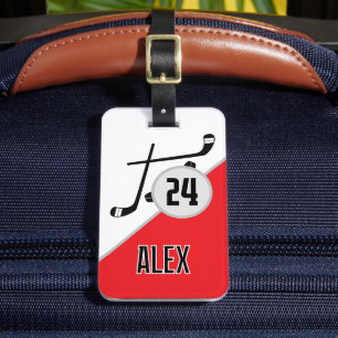 Custom Hockey Name Number Team Bag Tag Red Gepäckanhänger