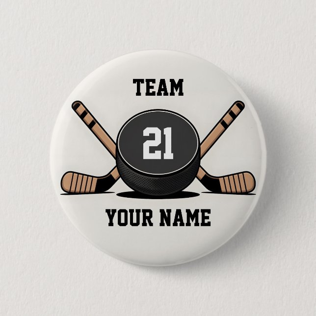 Custom Hockey Puck and Sticks Keychain Button (Vorderseite)