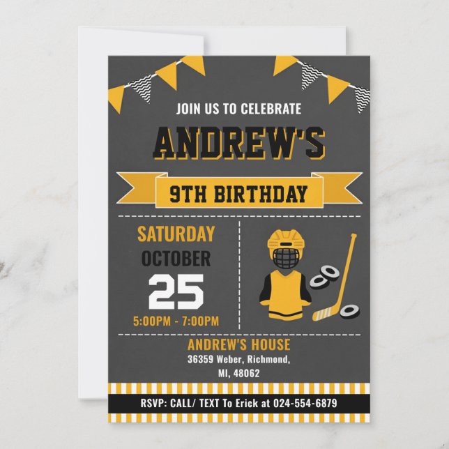 Custom Hockey Sports Birthday Invitation (Devant)