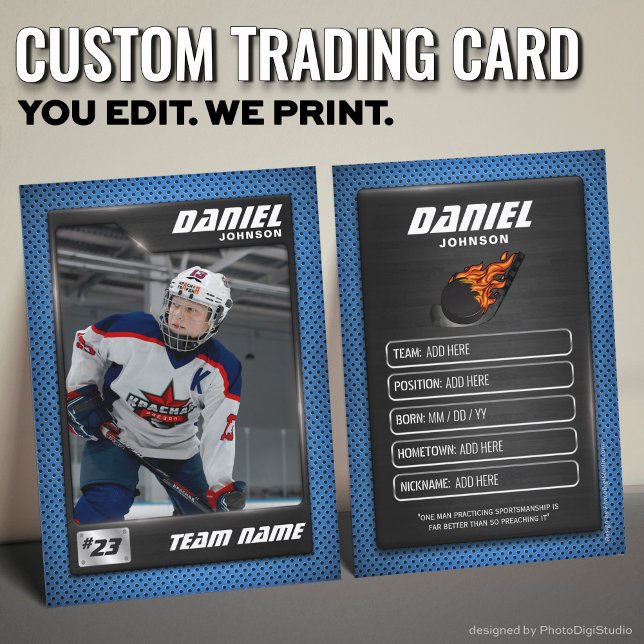 Custom Hockey Trading Card, Blue Graphite Player Telefonnummerkarte (Custom Hockey Trading Card, Blue Graphite Player Card)