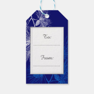 Custom Holiday Blue White Pine Muster Tag Geschenkanhänger