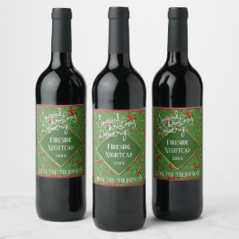 Custom Holiday Green Holly Blätter und Red Berries Weinetikett