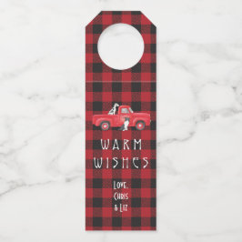 Custom Holiday Kariert Red Truck Bauernhof Hunde Flaschenanhänger