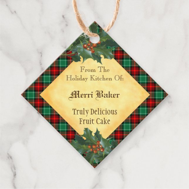 Custom Holiday Kitchen Holly Red Green Kariert Geschenkanhänger (Vorderseite)