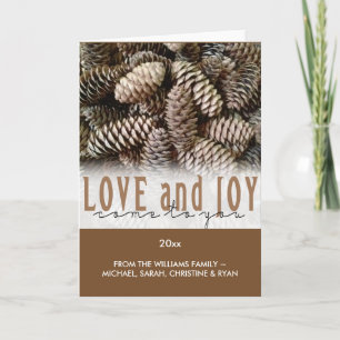 Custom Holiday Liebe und Joy Pine Cone Feiertagskarte