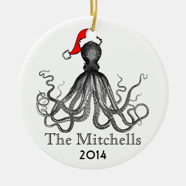 Custom Holiday Nautic Octopus Vintag Kraken Keramikornament (Vorne)