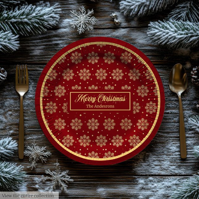 Custom Holiday Paper Plates Red Gold Monogram Pappteller (Custom Holiday Paper Plates Red Gold Monogram)