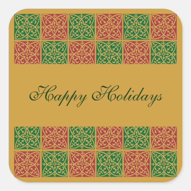 Custom Holiday Red and Green Muster Quadratischer Aufkleber (Vorderseite)
