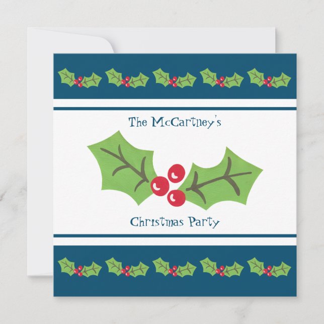 Custom Holly & Berries Weihnachtsfeier Party Einla Einladung (Vorderseite)