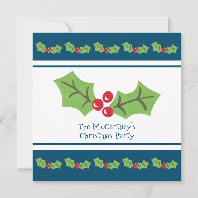 Custom Holly & Berries Weihnachtsfeier Party Einla Einladung (Vorderseite)