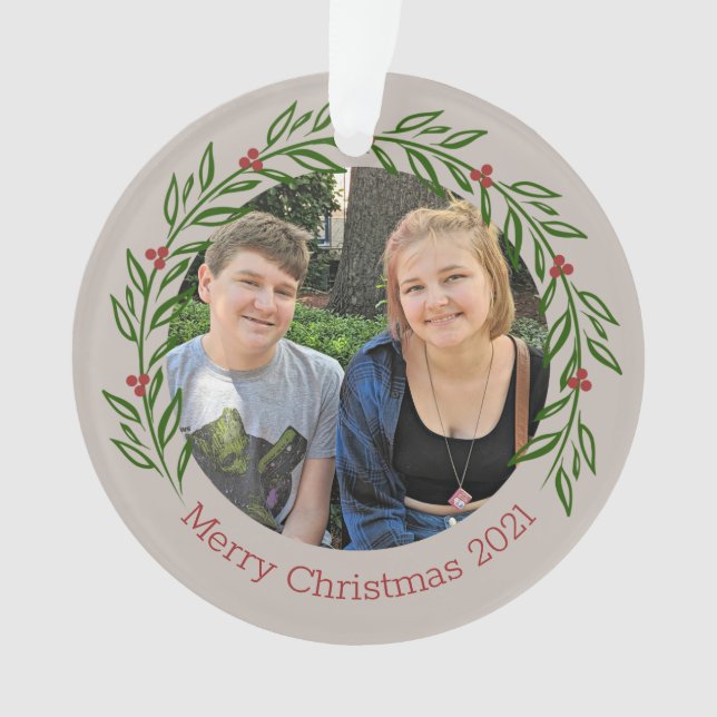 Custom Holly Elegante Family Foto Ornament (Vorderseite)