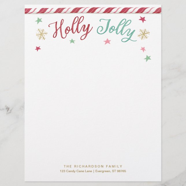 Custom Holly Jolly Christmas Letterhead Briefbogen (Vorderseite)