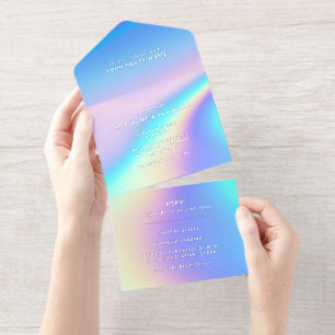 Custom Holographic Modern Elegante Foil All-in-One-Einladung