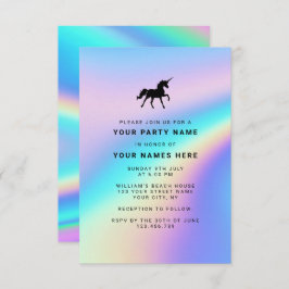 Custom Holographic Modern Elegante Unicorn Party Einladung