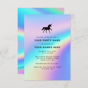 Custom Holographic Modern Elegante Unicorn Party Einladung