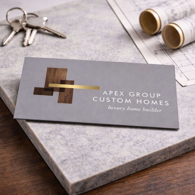 Custom Home Builder Logo Gray Visitenkarte (Von Creator hochgeladen)