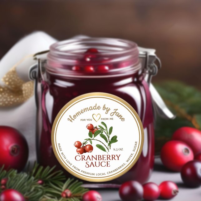Custom Homemade CRANBERRY Sauce Heart Gold Frame Runder Aufkleber (Von Creator hochgeladen)