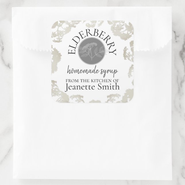 Custom Homemade Elderberry Kitchen Goods Quadratischer Aufkleber (Tasche)