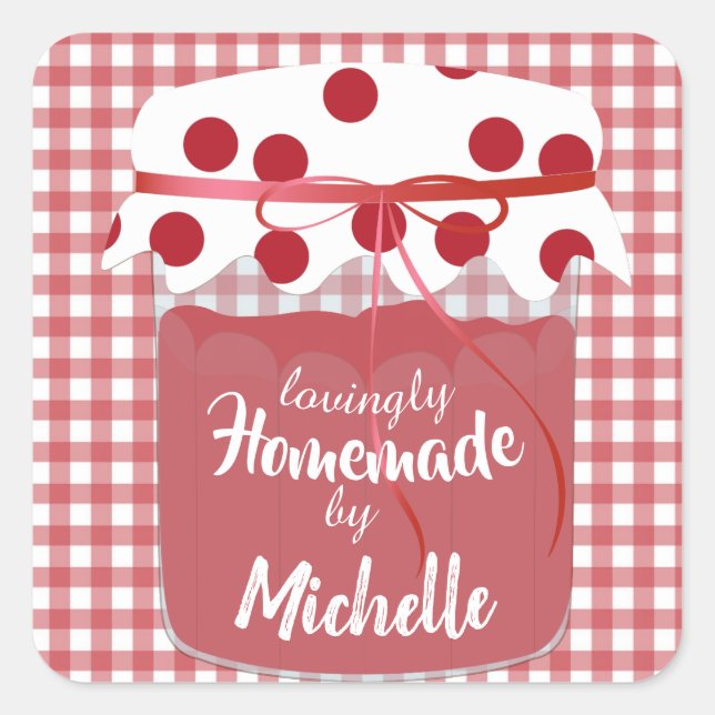 Custom Homemade Jam und Gingham Quadratischer Aufkleber (Vorderseite)