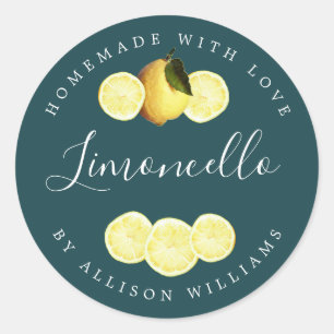 Custom Homemade Limoncello Deep Aquamarin Label Runder Aufkleber