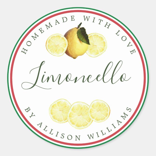 Custom Homemade Limoncello Italienische Flagge Tri Runder Aufkleber (Vorderseite)