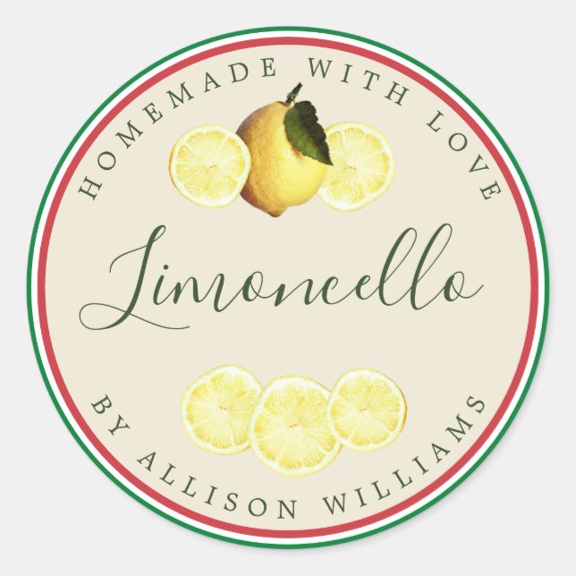 Custom Homemade Limoncello Italienische Flagge Tri Runder Aufkleber (Vorderseite)