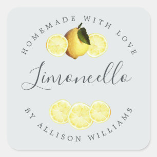 Custom Homemade Limoncello Label Blau Quadratischer Aufkleber