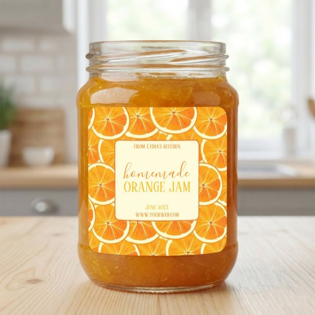 Custom Homemade Orange Jam Label Quadratischer Aufkleber (Von Creator hochgeladen)