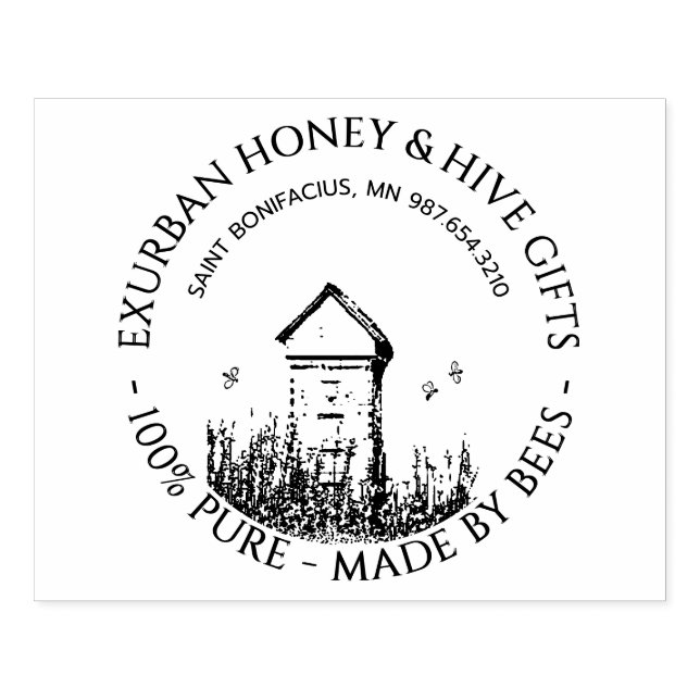 Custom Honey Apiary Briefmarke mit Hive and Bienen Gummistempel (Prägung)